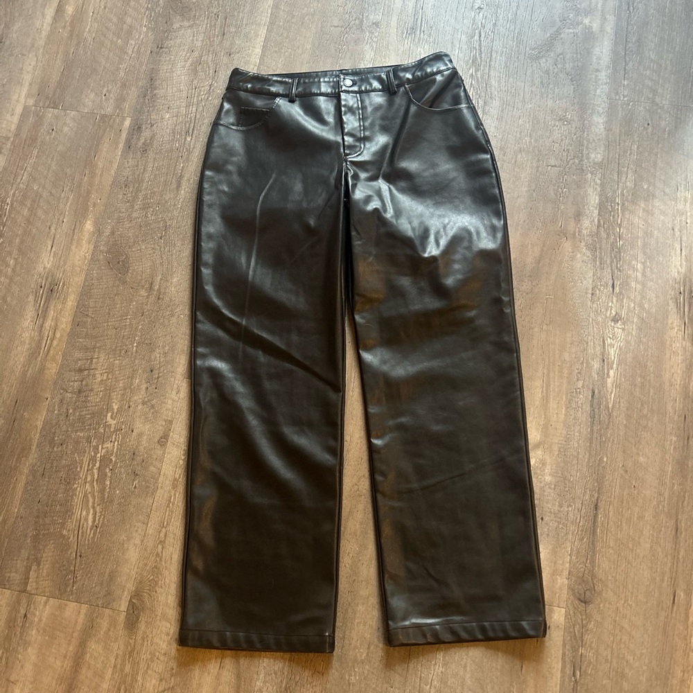 Wild Fable Dark Brown Faux Leather Wide Leg Pants – Size 10 – NWT